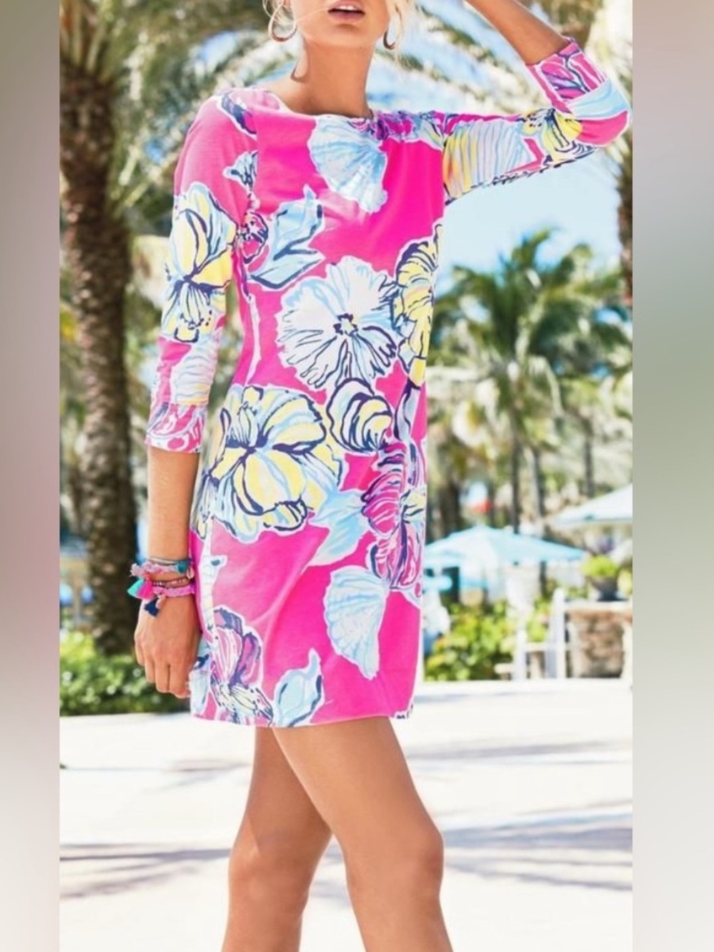 Lilly Pulitzer Colorful Marlowe Dress Swept by the Tides Large Pima Cotton